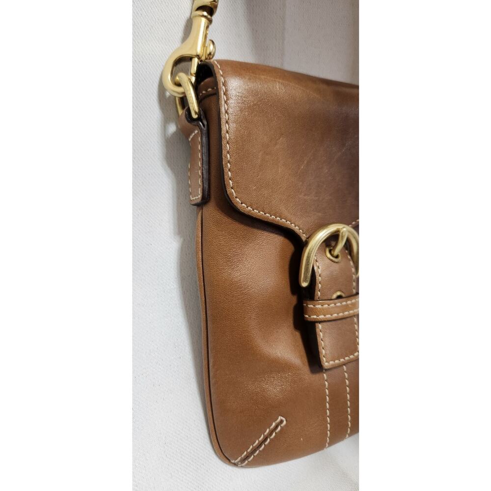 Coach Soho Wristlet Flap Buckle Camel Leather mini Pouch Wallet - Picture 3 of 7